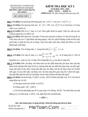 Đề thi học kì 1 Toán 11 năm 2019 - 2020 trường THPT Linh Trung - TP.HCM