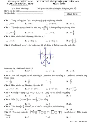 Đề thi thử tốt nghiệp THPT 2023 môn Toán cụm liên trường THPT - Quảng Nam