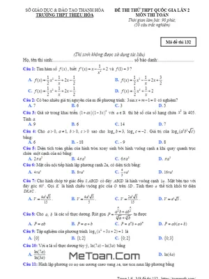Đề thi thử Toán THPT Quốc gia 2019 lần 2 trường THPT Thiệu Hóa – Thanh Hóa