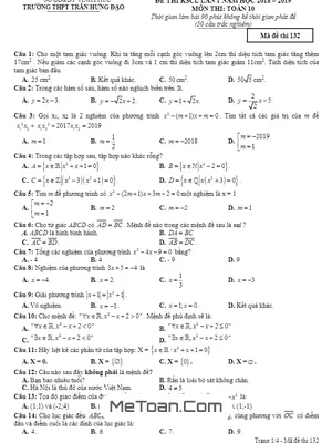 Đề thi KSCL Toán 10 lần 1 năm 2018 – 2019 trường Trần Hưng Đạo – Vĩnh Phúc