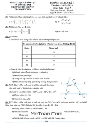 Đề học kỳ 1 Toán 7 năm 2022 – 2023 trường chuyên Trần Đại Nghĩa – TP HCM