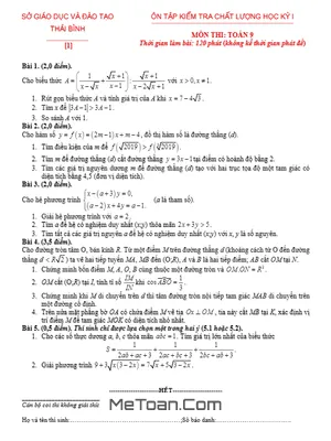 20 Đề Ôn Tập Kiểm Tra Chất Lượng Học Kỳ 1 Toán 9 Sở GD Và ĐT Thái Bình