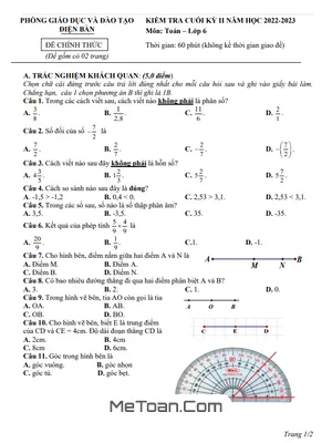 Đề Thi Cuối Kỳ 2 Toán Lớp 6 Năm 2022 - 2023 Phòng GD&ĐT Điện Bàn - Quảng Nam