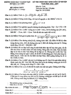 Đề thi học sinh giỏi huyện Toán THCS năm 2022 - 2023 phòng GD&ĐT Cát Tiên - Lâm Đồng