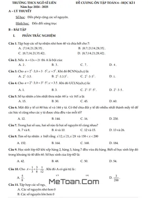 Đề Cương Ôn Tập Toán Lớp 6 Học Kì 1 Năm 2024 - 2025 Trường THCS Ngô Sĩ Liên - Hà Nội