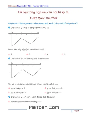 Phân Loại Câu Hỏi Theo Chuyên Đề Trong Đề Thi THPT Quốc Gia 2017 Môn Toán