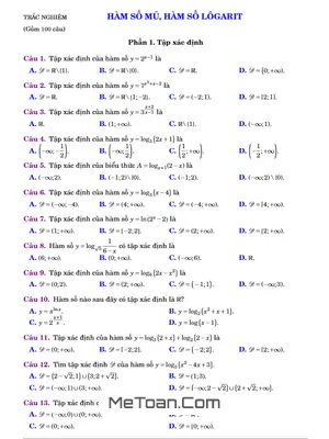 100 Bài Toán Trắc Nghiệm Hàm Số Mũ, Hàm Số Logarit Có Đáp Án - Phùng Hoàng Em