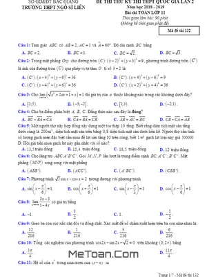Đề thi thử Toán 11 THPTQG 2019 lần 2 trường Ngô Sĩ Liên – Bắc Giang