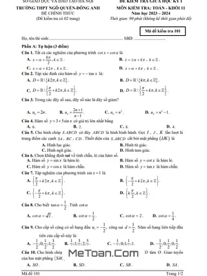 Đề thi giữa học kỳ 1 Toán 11 năm 2023 - 2024 trường THPT Ngô Quyền - Hà Nội