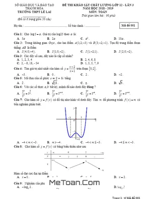 Đề khảo sát Toán 12 lần 3 năm 2018 - 2019 trường THPT Lê Lai - Thanh Hóa