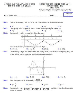 Đề thi thử TN THPT 2023 môn Toán lần 1 trường THPT Nho Quan A – Ninh Bình
