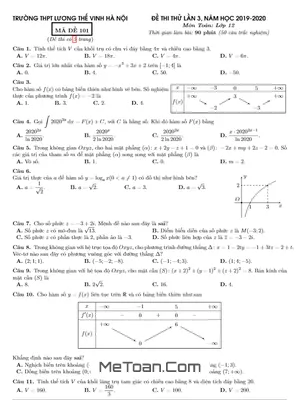 Đề thi thử THPT 2020 môn Toán lần 3 trường Lương Thế Vinh – Hà Nội