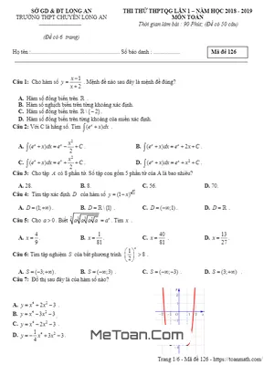 Đề Thi Thử THPTQG 2019 Môn Toán Lần 1 Trường THPT Chuyên Long An