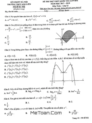 Đề thi thử THPT Quốc gia 2018 môn Toán trường THPT Kim Liên - Hà Nội lần 2