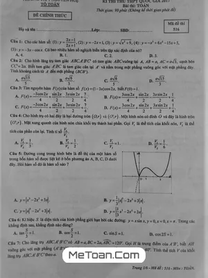 Đề thi thử THPT Quốc gia môn Toán trường THPT Nguyễn Huệ - TT. Huế lần 2 năm 2017