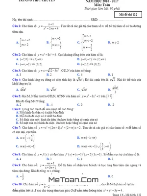 Đề Thi Thử THPT Quốc Gia 2017 Môn Toán Trường Chuyên Bắc Kạn Lần 1