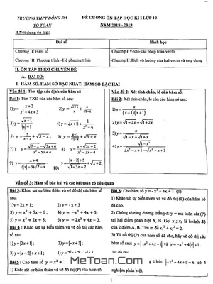 Đề Cương Ôn Tập Học Kỳ 1 Toán 10 Năm 2018 - 2019 Trường THPT Đống Đa - Hà Nội