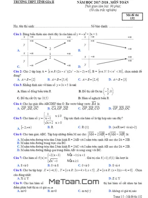 Đề thi KSCL Toán 10 năm 2017 - 2018 trường THPT Tĩnh Gia 2 - Thanh Hóa (có đáp án)