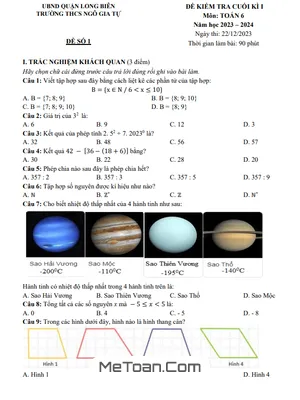 Đề Thi Cuối Kì 1 Môn Toán Lớp 6 Năm 2023 - 2024 Trường THCS Ngô Gia Tự - Hà Nội
