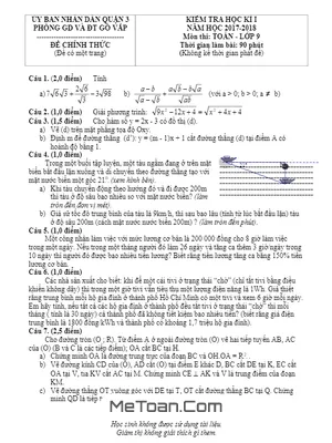 Đề thi học kỳ 1 Toán 9 năm 2017 - 2018 phòng GD&ĐT Gò Vấp - TP. HCM (Có lời giải)
