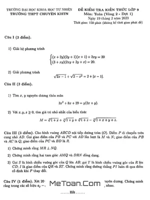 Đề thi Toán vào lớp 10 chuyên KHTN Hà Nội năm 2023 (Vòng 2 - Đợt 1)