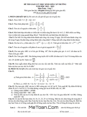 Đề thi học sinh giỏi Toán 7 năm 2022 - 2023 phòng GD&ĐT Can Lộc - Hà Tĩnh
