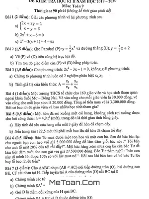 Đề thi học kì 2 Toán 9 năm 2019 - 2020 trường THCS Nguyễn Vĩnh Nghiệp - TP HCM