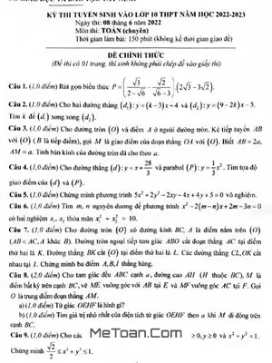 Đề thi tuyển sinh lớp 10 môn Toán (chuyên) năm 2022 - 2023 Sở GD&ĐT Tây Ninh