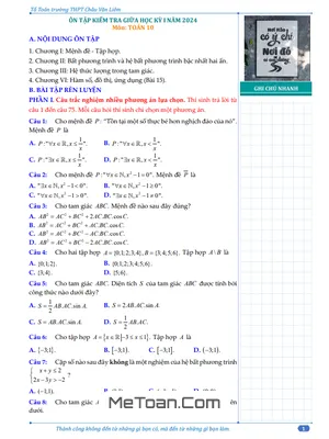 Đề Cương Ôn Tập Giữa Kỳ 1 Toán 10 Năm 2024 - 2025 Trường THPT Châu Văn Liêm - Cần Thơ