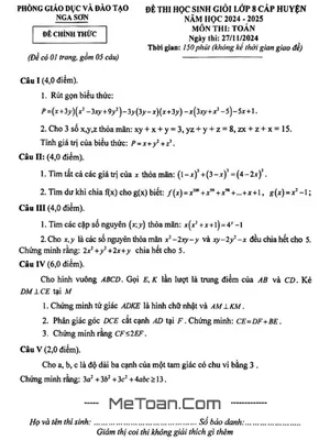 Đề thi HSG Toán 8 năm 2024 - 2025 phòng GD&ĐT Nga Sơn, Thanh Hóa
