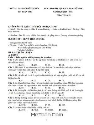 Đề Cương Giữa Kỳ 2 Toán 10 Năm Học 2025 – 2026 Trường THPT Bùi Hữu Nghĩa – Cần Thơ