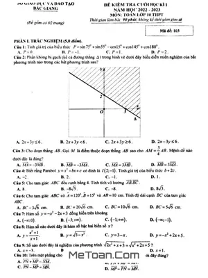 Đề thi học kì 1 Toán 10 năm 2022 – 2023 sở GD&ĐT Bắc Giang