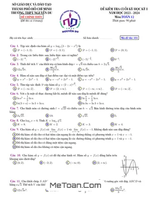 Đề thi HK1 Toán 12 năm 2023-2024 trường THPT Nguyễn Du - TP.HCM [Có đáp án]
