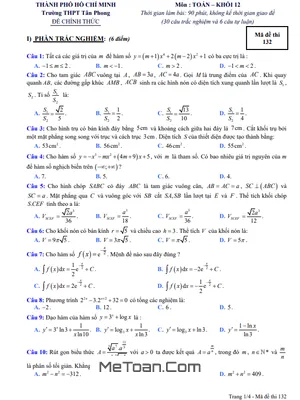 Đề thi HK1 Toán 12 năm 2019 - 2020 trường THPT Tân Phong - TP HCM