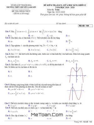 Đề KSCL Giữa Học Kì 2 Toán 12 Năm 2019 - 2020 Trường Chuyên Lam Sơn - Thanh Hóa