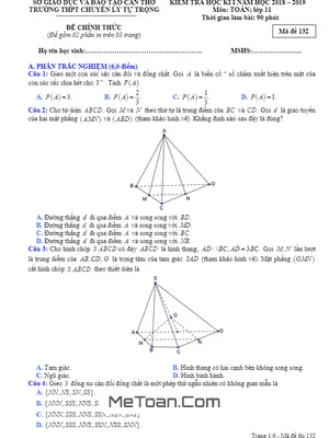 Đề thi HK1 Toán 11 năm học 2018 – 2019 trường THPT chuyên Lý Tự Trọng – Cần Thơ