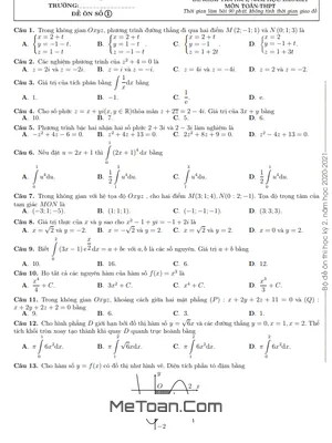 15 Đề Ôn Thi Cuối Học Kì 2 Toán 12 Cho Học Sinh Yếu - Trung Bình