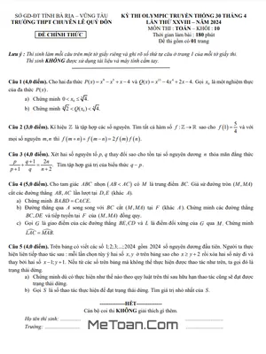 Đề thi Olympic 30/04 Toán 10 lần 28 năm 2024 trường chuyên Lê Quý Đôn – BR VT
