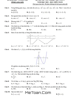 Đề thi thử tốt nghiệp THPT 2023 môn Toán lần 1 sở GD&ĐT Lạng Sơn