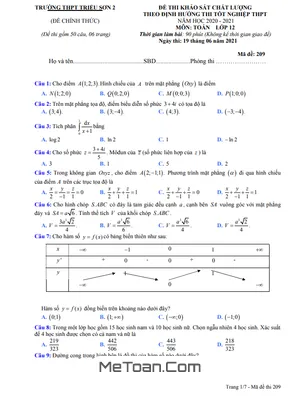 Đề thi thử tốt nghiệp THPT 2021 môn Toán trường THPT Triệu Sơn 2 – Thanh Hóa