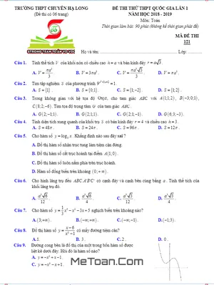 Đề thi thử Toán THPT Quốc gia 2019 trường chuyên Hạ Long – Quảng Ninh lần 1