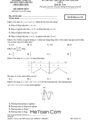 Đề thi thử Toán THPTQG 2018 trường chuyên Phan Bội Châu - Nghệ An lần 2 có đáp án
