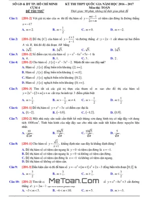 Đề Thi Thử THPT Quốc Gia 2017 Môn Toán Sở GD&ĐT TP. HCM (Cụm Chuyên Môn IV)