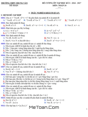 Đề Cương Ôn Tập Học Kỳ I Toán 10 - Trường THPT Trung Văn - Hà Nội