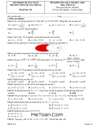 Đề giữa kỳ 1 Toán 10 năm 2023 - 2024 trường THPT Quang Trung - Quảng Ngãi