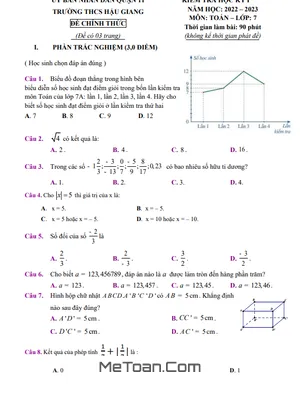 Đề Thi Học Kỳ 1 Toán 7 Năm 2022 - 2023 Trường THCS Hậu Giang - TP.HCM