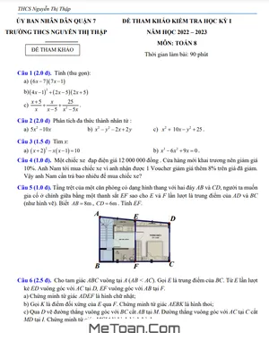 Đề tham khảo Học kỳ 1 Toán 8 năm 2022 - 2023 trường THCS Nguyễn Thị Thập - TP HCM