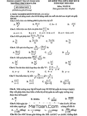 Đề Thi Giữa Kì 2 Môn Toán Lớp 8 Năm 2023 - 2024 Trường THCS Mai Lâm - Thanh Hóa