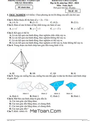 Đề Thi Học Kì 2 Toán 8 Năm 2023 - 2024 Phòng GD&ĐT Thái Hòa - Nghệ An