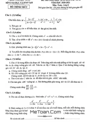 Đề thi HSG Toán 8 cấp Tỉnh Bắc Ninh năm 2020 - 2021 - Full Đáp án